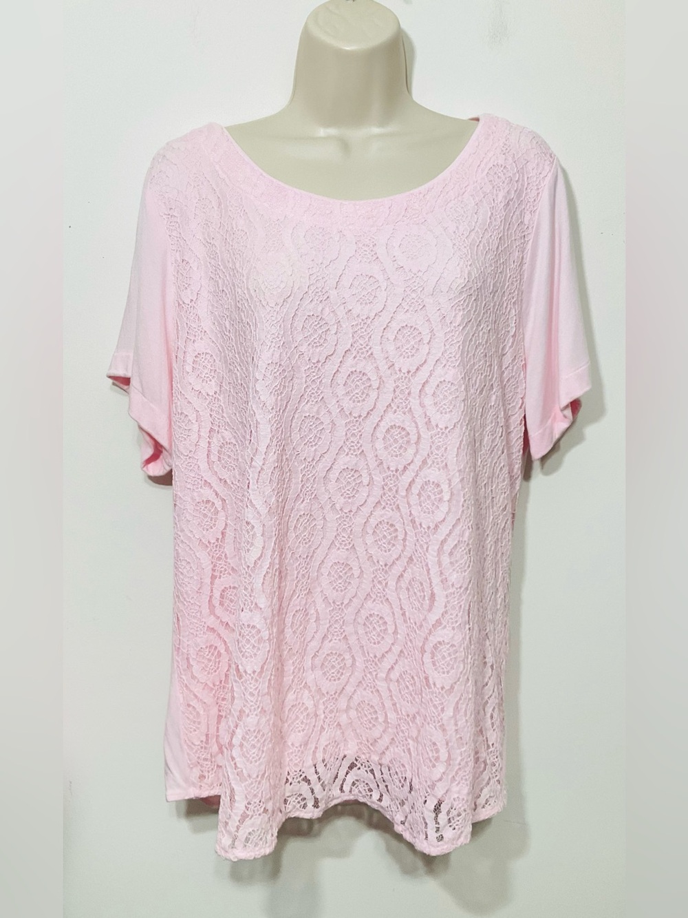 Croft & barrow pink tunic top lace overlay